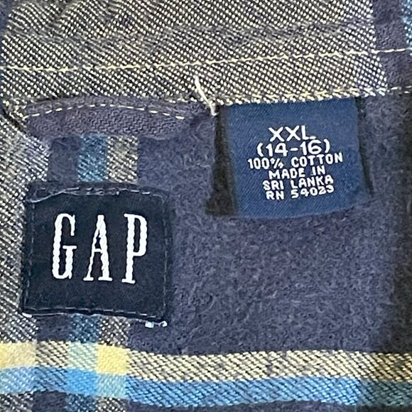 Gap 100% Cotton Navy/Yellow Plaid Flannel - XXL (14-16) - Picture 2 of 3
